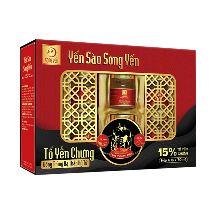 Tổ Yến Chưng Đông Trùng Hạ Thảo Kỷ Tử (Tổ yến chưng 15%) Hộp 6 Lọ